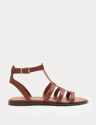 M&S Leather Scallop Edge Flat Gladiator Sandals Size 6UK/39.5EU RRP £50 NEW/TAGS - Image 1 of 4