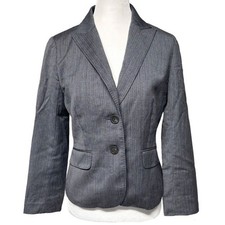 J.Crew Wool Herringbone Gray  Blue Striped Blazer Super 120  s Sz 4 Academia