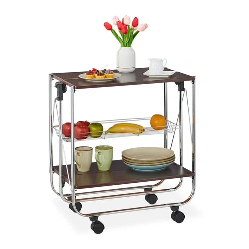 Carrito cocina con ruedas camarera plegable 2 baldas MDF carrito auxiliar - Imagen 1 de 10