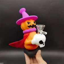 Pumpkin Wizard Themed Silicone Water Pipe 6.1 Inch - Hookah Smoking Bong w/ Bowl