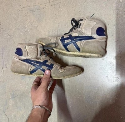 VINTAGE 1980'S ASICS TIGER WHITE NAVY WRESTLING SHOES MEN'S SIZE