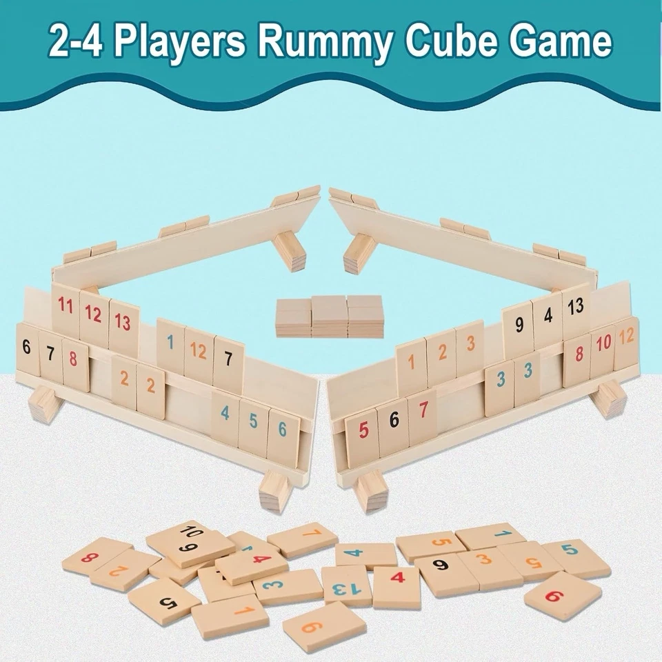 Wooderma Rummy Cube Game Set – 106 Tiles, Wood Trays + Travel Bag - Image 4 of 4