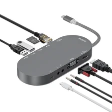 10-in-1 USB C Hub Docking Station for Laptop, HDMI, VGA, Ethernet, SD/TF, PD