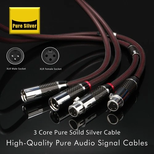 Pair 6N Pure Silver 3Pin XLR Balanced Interconnect Cable Carbon Fiber Plug 