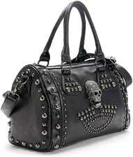 Women Skull Handbag Gothic Rivet Tote Satchel Shoulder Crossbody Bag