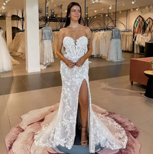 Boho Wedding Dress for Women High Slit Sleeveless Sweetheart Appliques Lace up