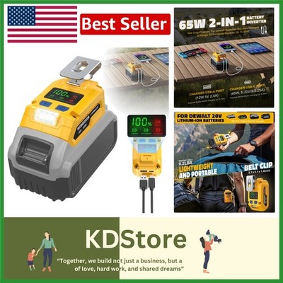 65W Multi-Function USB & Power Inverter Adapter for Dewalt Batteries
