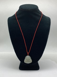 Jade Red Silk Cord Carved Buddha Pendant Necklace 10.0g