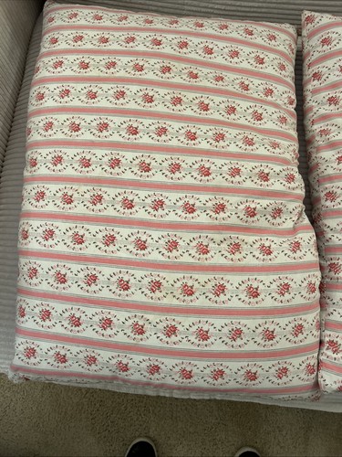 Vintage Feather Down Pillows 2 Pink Flower Stripe Ticking 25x17 Harris??