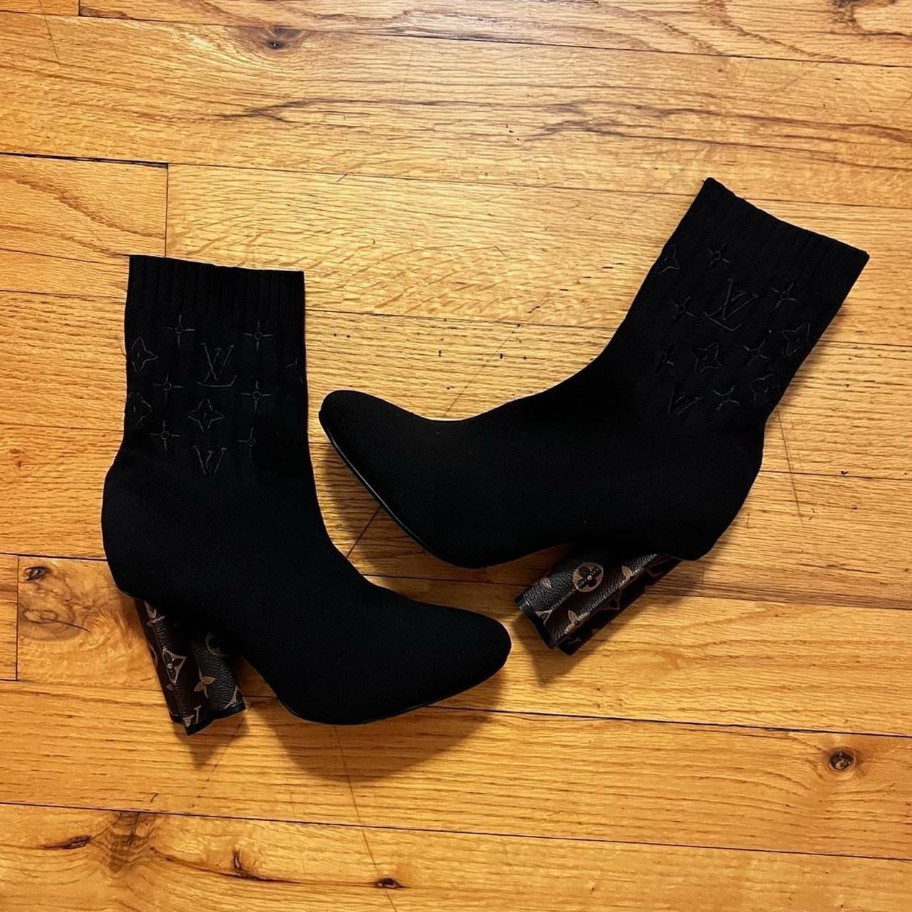 LOUIS VUITTON Silhouette Ankle Boots Sock Boots Monogram EU38 US8 Black Women thumbnail 2