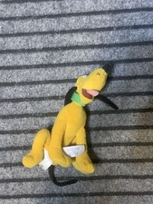 Disney Pluto Plush Yellow With Green Collar 8  Sitting Stuffed Animal Toy Dog