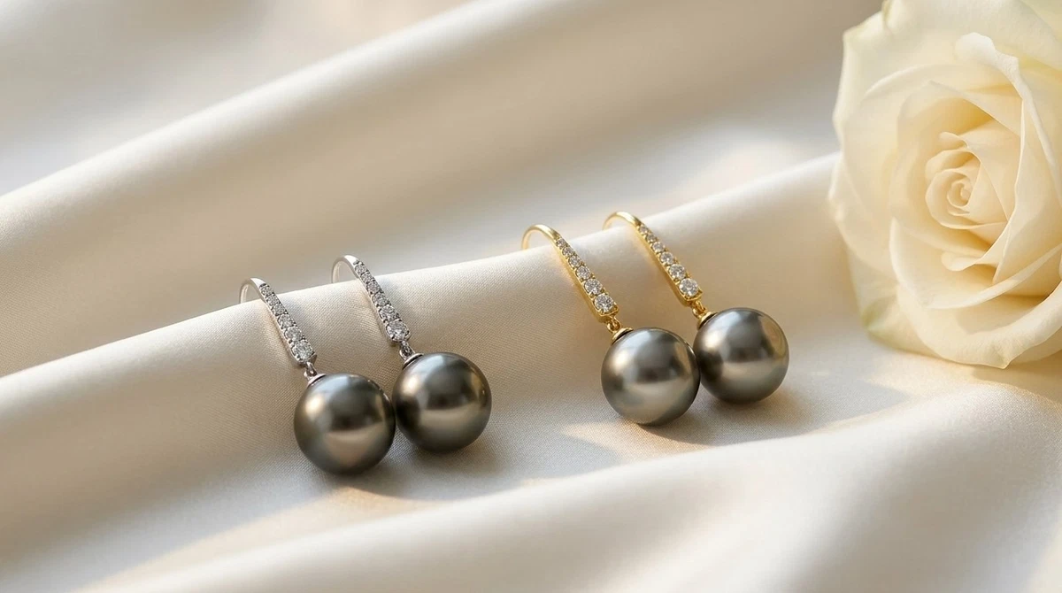 14K Yellow Gold Tahitian Cultured Pearl & Diamond Earrings 10-11mm 0.29 ct tw