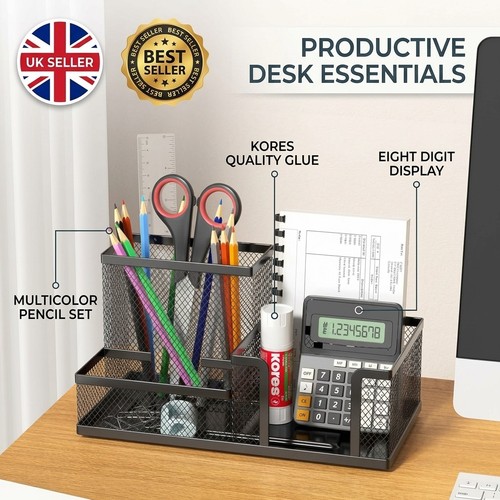 Metal Mesh Desk Organiser Stationery Pen Pencil Holder Tidy Storage For Office