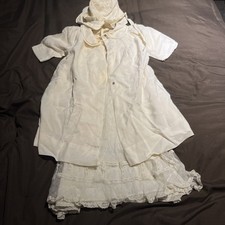 Antique Handmade Baby  s Silk Christening Gown 4 Pieces Slip Dress Coat Hat 2 