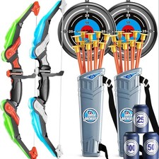Kids LED Light Up Archery Bow  Arrow Set w/ 10 Suction Cup Arrows  Target