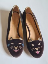 CHARLOTTE OLYMPIA EMOTICATS LIGHT BROWN VELVET BALLET FLAT SHOES SIZE 39