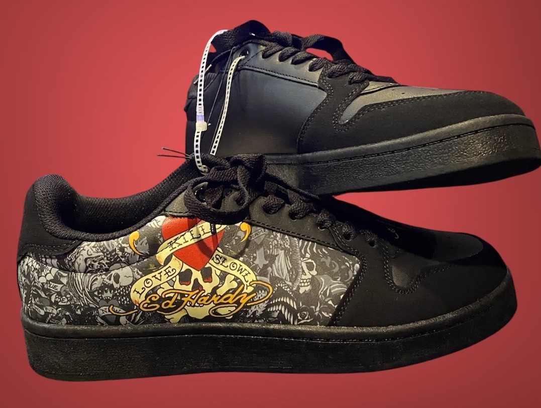 Ed Hardy Skull Love Kills Slowly Sneakers Men's Size 10~Tattoo