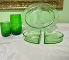 Vintage Green Oval Platter, Candy Dis & Anchor Hocking Glass Assortment