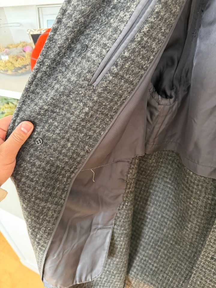 🔥 Vintage Harris Tweed Dark Charcoal Grey Houndstooth Balmacaan Overcoat 42 - Image 2 of 4