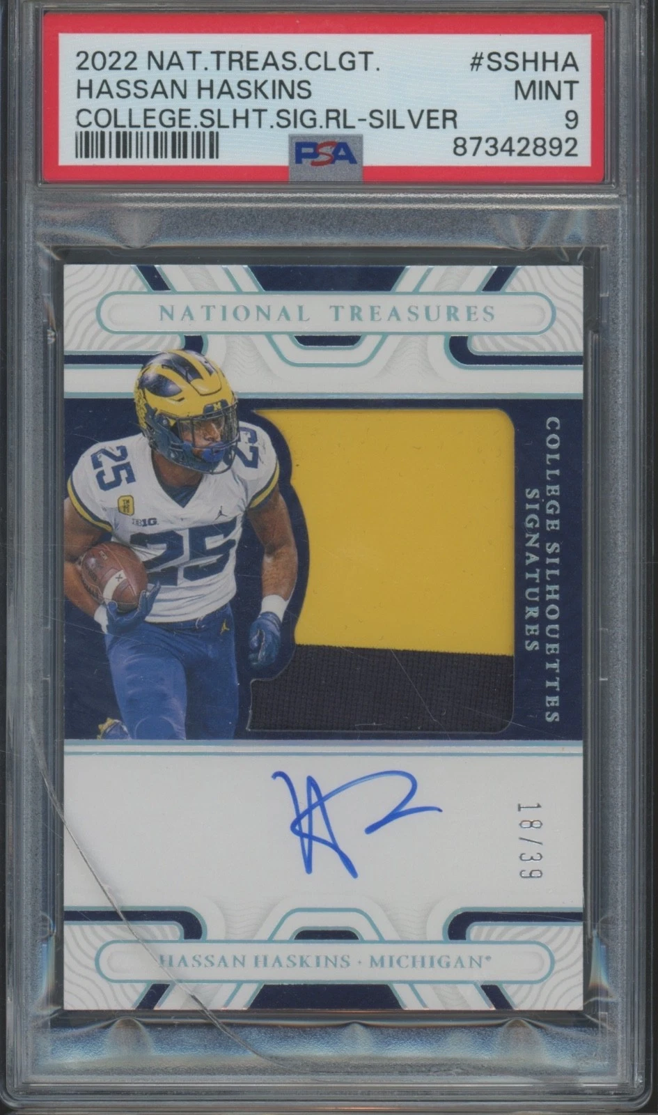 Hassan Haskins Panini National Treasures Collegiate College Silhouettes Signatures Relics #SSHHA Silver