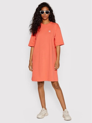 adidas Originals ADICOLOR CLASSICS BIG TREFOIL TEE DRESS HC2043 Coral Size  UK UK