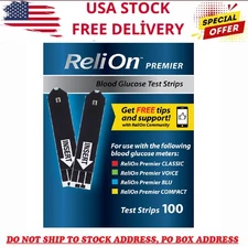 NEW ReliOn Premier Blood Glucose Test Strips, 100 Count