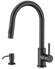 FORIOUS Pull Down Kitchen Faucet with Soap Dispenser, Matte Black
