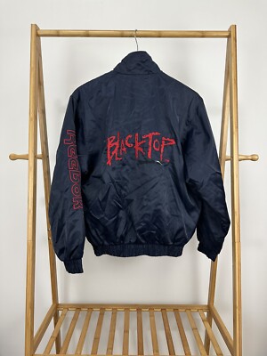 RARE VTG Reebok Blacktop Pump Spellout Patch Light Bomber Satin Jacket Size 2 M