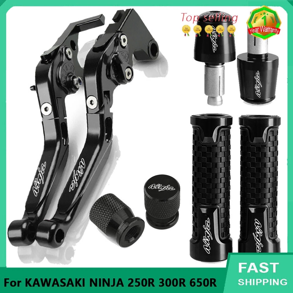 For KAWASAKI NINJA 250R 300R 650R CNC Handle Grips Cap Brake Clutch Levers Set Foto 3 de 4