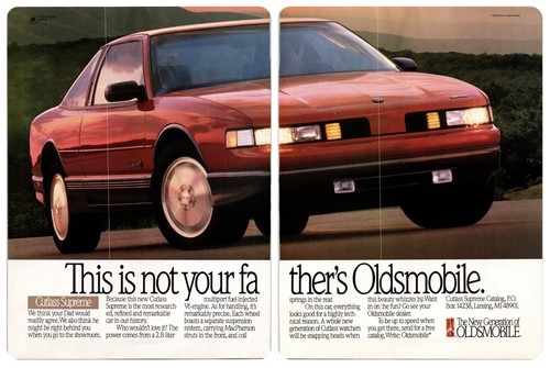OLDSMOBILE CUTLASS SUPREME Auto Auto Anzeige ~ 1988 Magazin Werbedruck