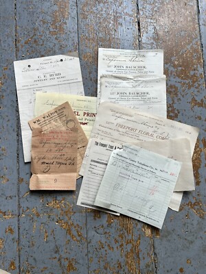 Freeport, IL Paper Ephemera Lot Hurd Jeweler Floral Wm Walton Stuk & Borch Opel