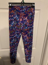 LuLaRoe Leggings OS Multicolor Abstract Pattern Blue  Red