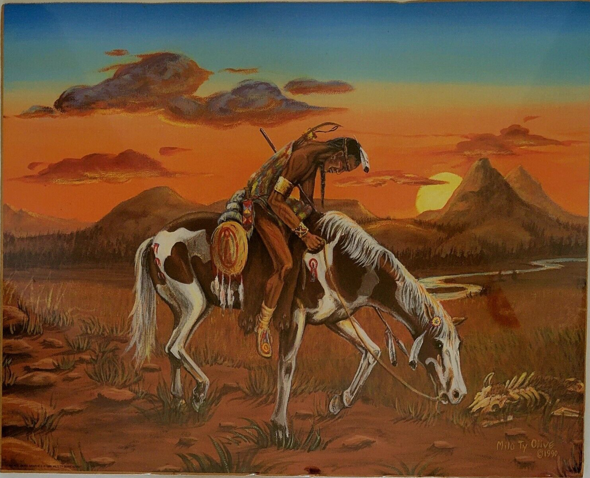 Vtg End of the Trail Native American Unframed Art Print 16x20 Milo