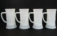 Federal Milk Glass Beer Stein Tankard Mug Tavern Scene Set of 4 Pub Ale