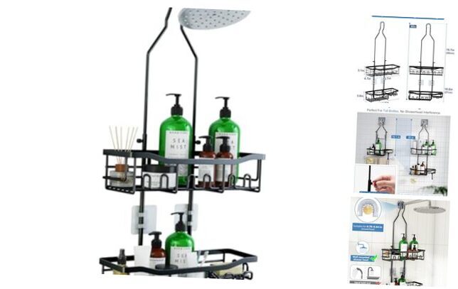 Shower Caddy, Upgraded Extended Length Shower Caddy Over Showerhead No Black