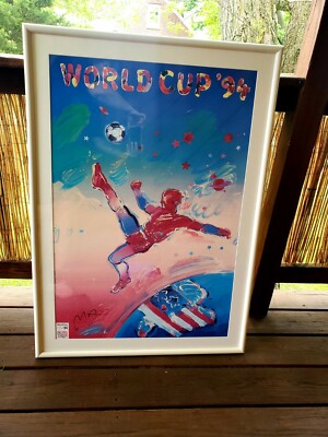 Vintage 36x24 Peter Max 94 World Cup Soccer Acrylic on Canvas