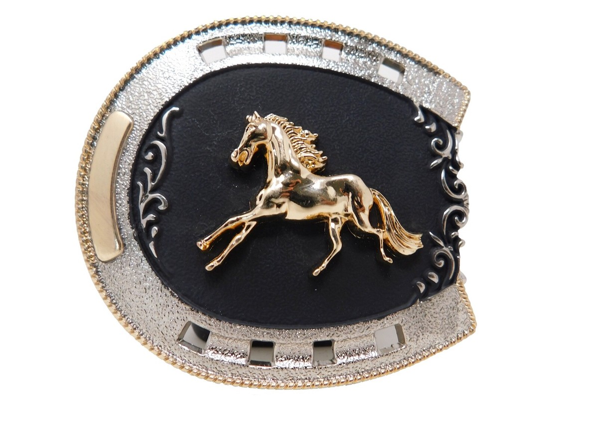 Horse belt buckle approximately 3.5 in gold and silver available Western Gold Silver Buckle Rodeo Cowboy Horse Rider Charging  main image 3