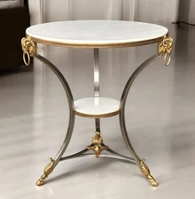 PE Guerin Gueridon Table Louis XVI Style 85030 White Marble Top
