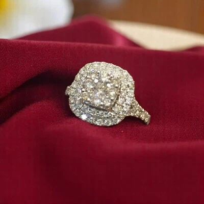 Pave 1,45 Cts Runder Brillantschliff Halo Diamanten Verlobung Ring 18K Weißgold - Bild 1 von 4