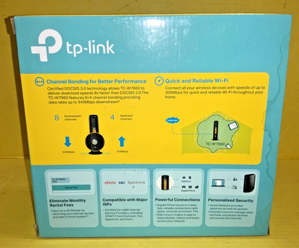 TP-Link TC-W7960 300Mbps Wireless N DOCSIS 3.0 Cable Modem Router w/ Box - Image 3 of 4