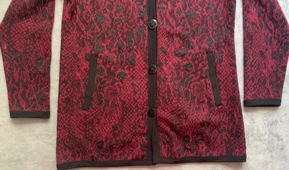 Dennis Basso Cárdigan Camisa Top Mujer Pequeño Rojo Negro Botón Logo Manga Larga Foto 3 de 4