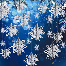 Winter Christmas Hanging Snowflake Decorations, 12PCS 3D Large Silver Snowflakes