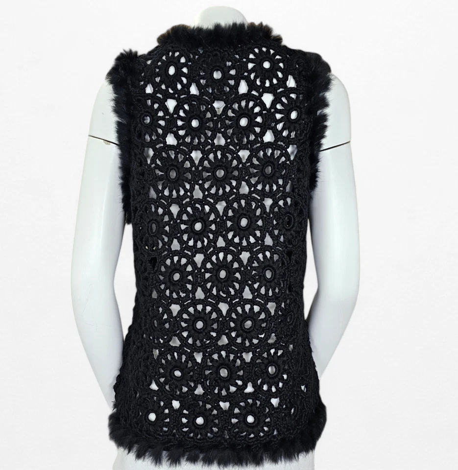 Chaleco de mezcla de lana con ribete de piel Josephine Chaus para mujer Petite L negro con corbata de ganchillo frontal Foto 3 de 4