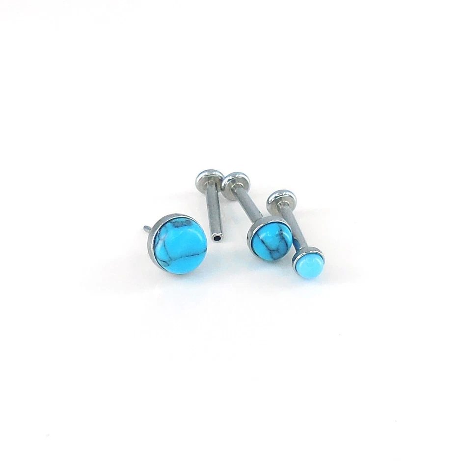 18G 绿松石三螺旋软骨无螺纹推针耳环 2,3,4 毫米耳钉 — 第 3/4 张图片