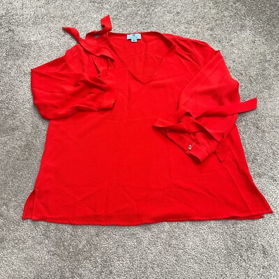 Cece Tunic Blouse Womens Large Red Long Sleeve Tie V-Neck Classic Work Casual