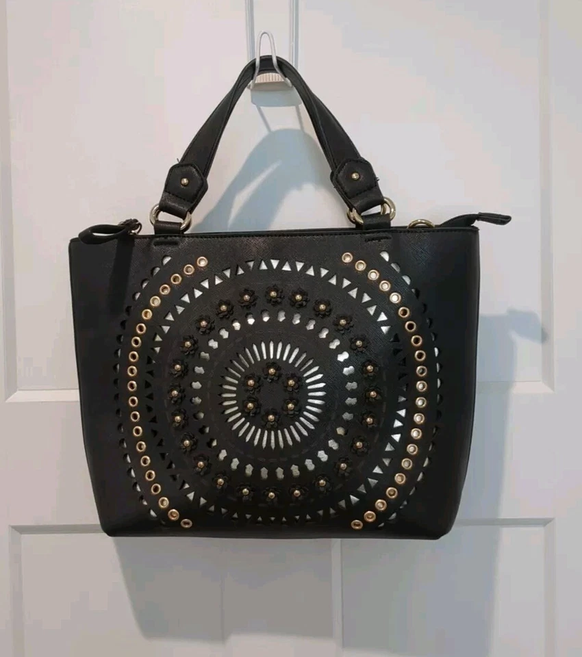 Bolso de mano chino de lavandería para mujer corte láser negro de 2 vías trabajo ciudad preppy Foto 3 de 4