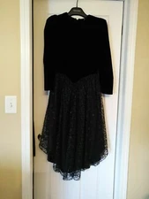 👗HOLT RENFREW👗Vintage Black Velvet and Floral Glitter Lace Evening Gown