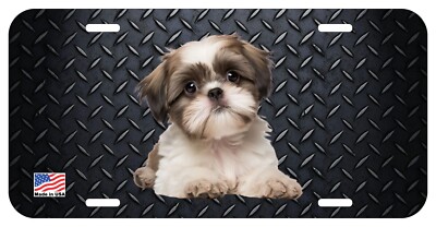 SHIH TZU TRI PUP LYING  DOG CAN PERSONALIZE NOVELTY METAL LICENSE PLATE C