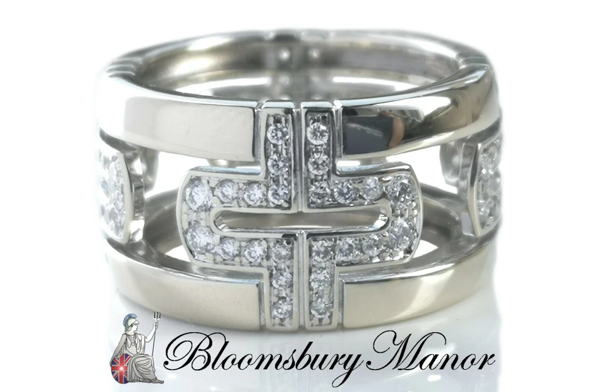 Bulgari Bvlgari Parentesi Diamond 18K White Gold Ring Size 52 L