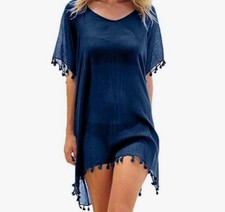 Chiffon Beachwear Women Beach Bikini Cover Up Tassel Beach Dress V Neck Swimwear